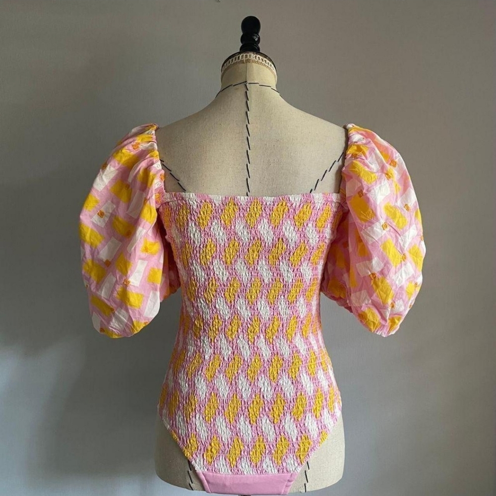 Zara Pink and Yellow Puff Sleeve Top - Picture 4 of 11